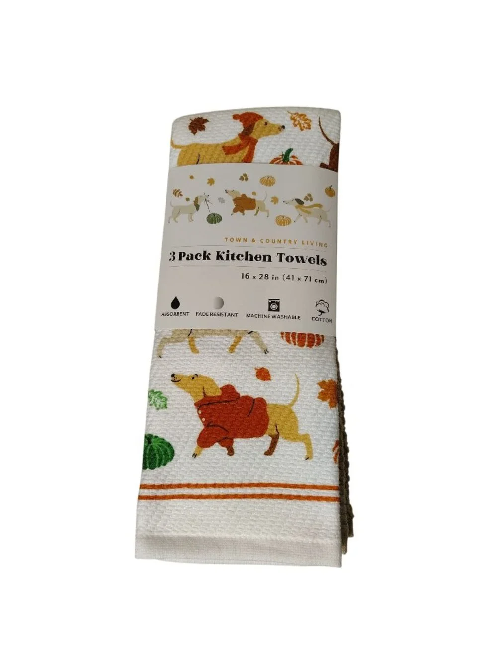 Town and Country Living 3 Pack Dog Print Kitchen Towels 16x28 Cotton Fall Decor